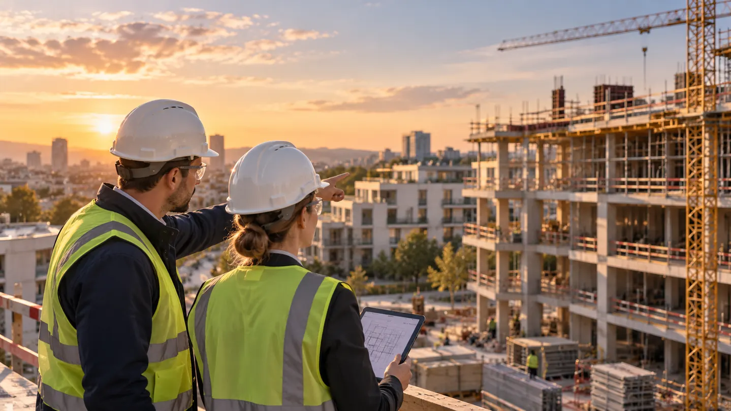 Illustration de la maîtrise d'œuvre contrôlant la progression des travaux